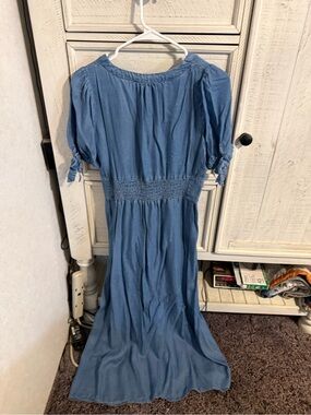 Jane and Delancey Denim-Blue Smocked-Waist Maxi Dress